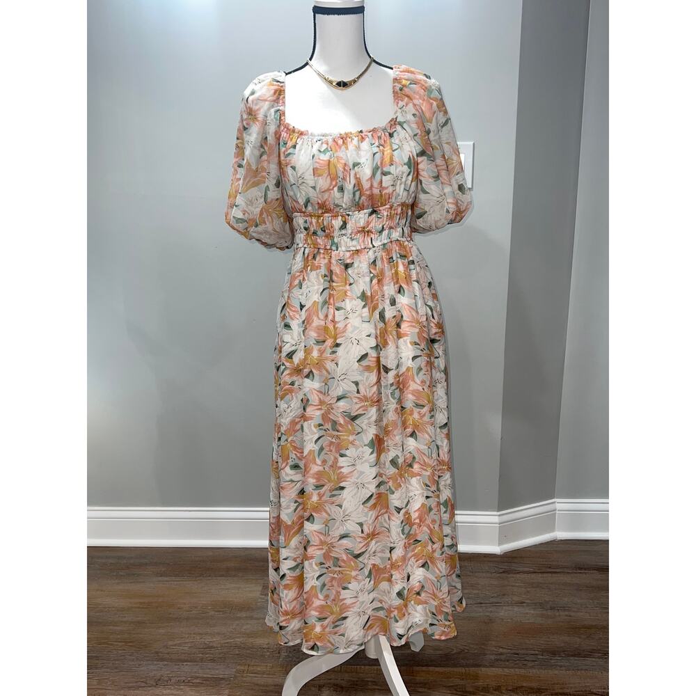 Sweet Lemon Cottagecore Midi Dress with Puff Sleeves  size Medium